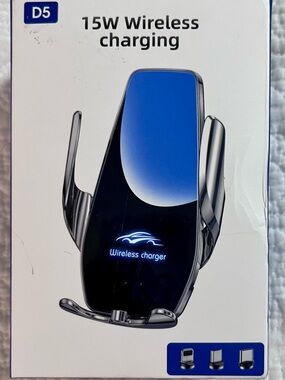 15W Wireless Car Phone Charger - Black and Blue